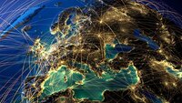 Bildet viser flytrafikk over Europa