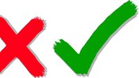 Bilde av ett kryss for feil og et v-tegn for riktig svar