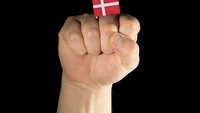 Dansk Knytteneve som holder et danskt flagg