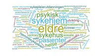 En ordsky basert på beskrivelser av sykepleierelatert forskning i 2016.